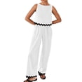 thumbnail image 2 of Penkiiy Women's Summer 2 Piece Outfits Sleeveless Crop Top Capri Wide Leg Pants Jumpsuit Linen Lounge Beach Travel Sets L White, 2 of 8