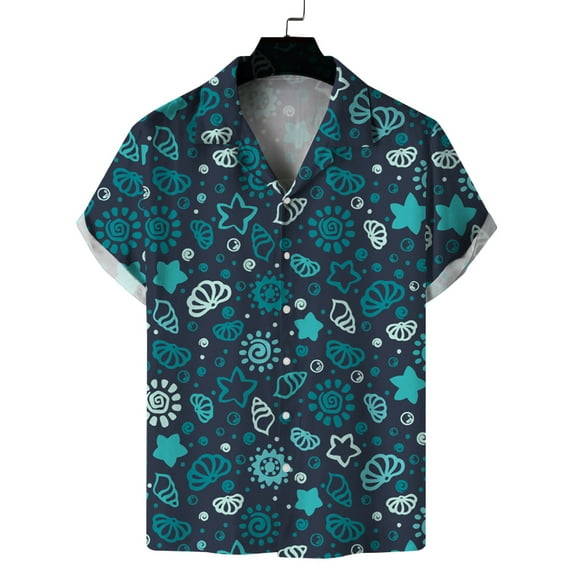 Grianlook Men Summer Tropical Shirts Short Sleeve Button Up Hawaiian Shirt V Neck Casual Loose Tunic Tops