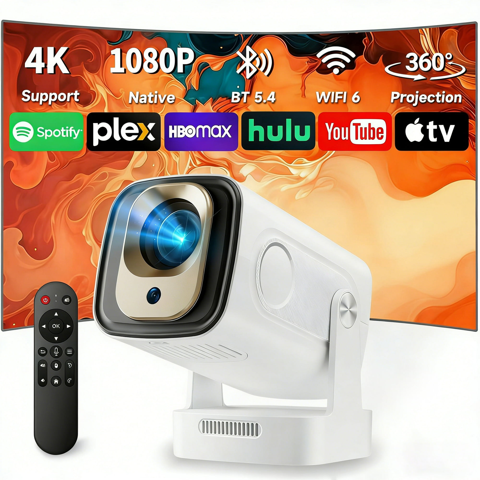 BDQ 2.4G+5G WiFi Bluetooth 4K Support Native 1080P, 240ANSI LM,Full HD Movie Projector, LCD Technology 130" Display Home Theater.