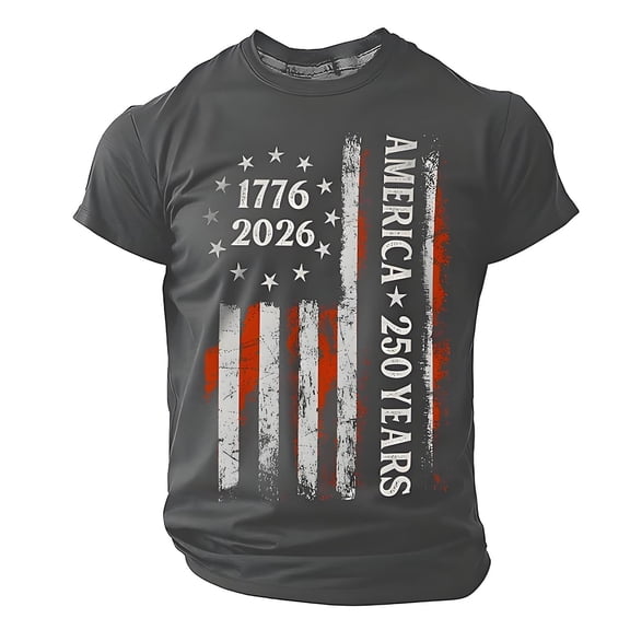 KHONTS Men's 1776-2026 USA Flag Anniversary 250th Birthday T-Shirt Classic Fit Retro Short Sleeve T-Shirt Grey XL