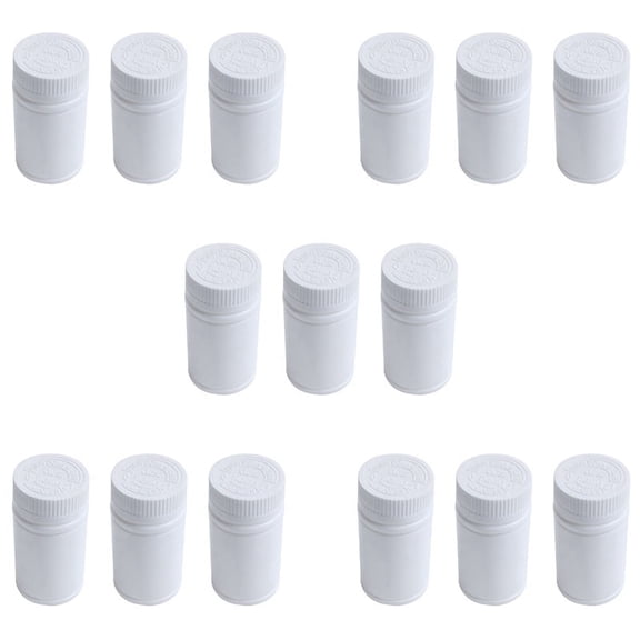 Plastic Empty Medicine Bottles Pill Tablet Container Holder 15Pcs White