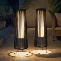 Outdoor Floor Lamp 2 Piece Solar Powered Lantern Wicker Solar Patio Lamp