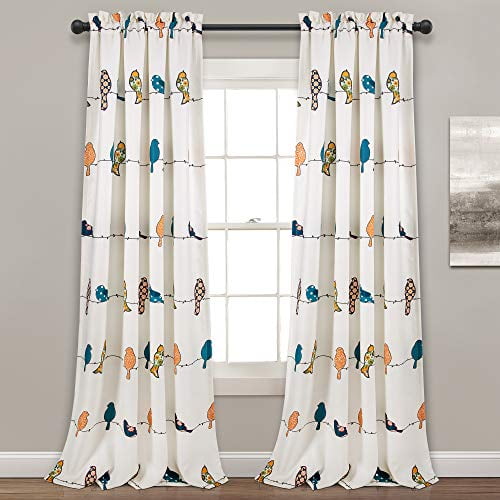 Lush Decor Rowley Birds Room Darkening Window Curtain Panel Pair, 95" x 52"+ 2" Header, Multi