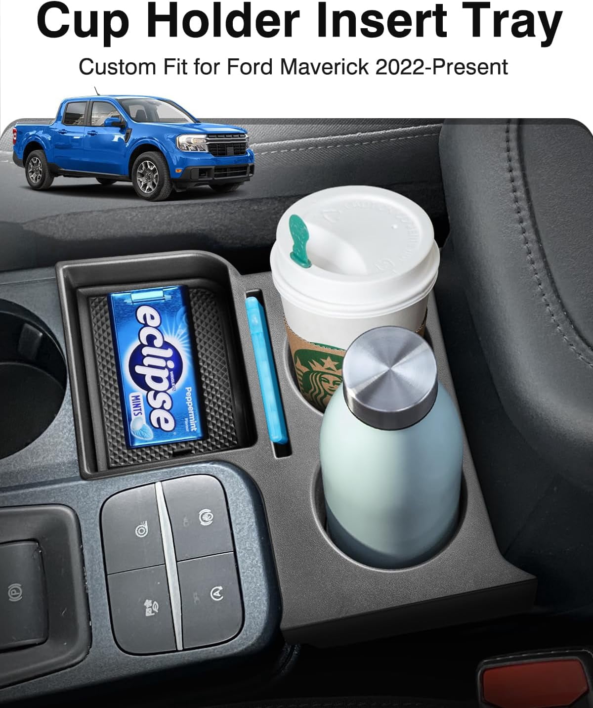 Canvcle Maverick Cup Holder Insert Center Console Organizer for 2022-2025 Ford Maverick Accessories, Car Front Seat Armrest Storage Box for Maverick Multi-Functional Drink Cup Holder Tray
