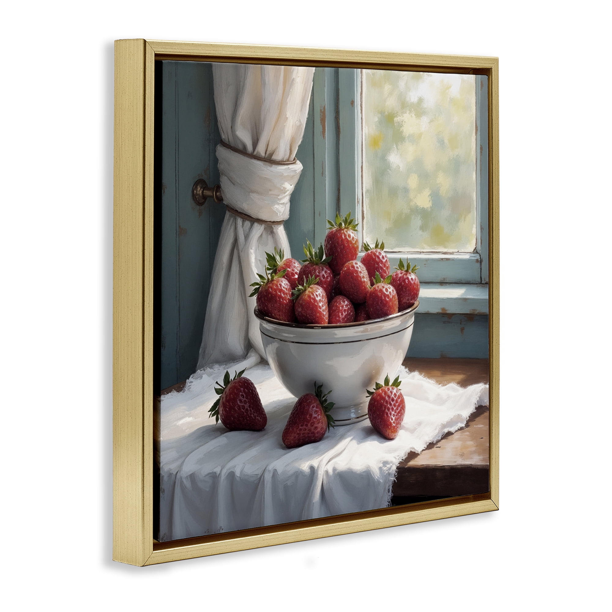 Strawberry Harvest in Window Gold Framed Floater Canvas Wall Art, design by Lettered and Lined
