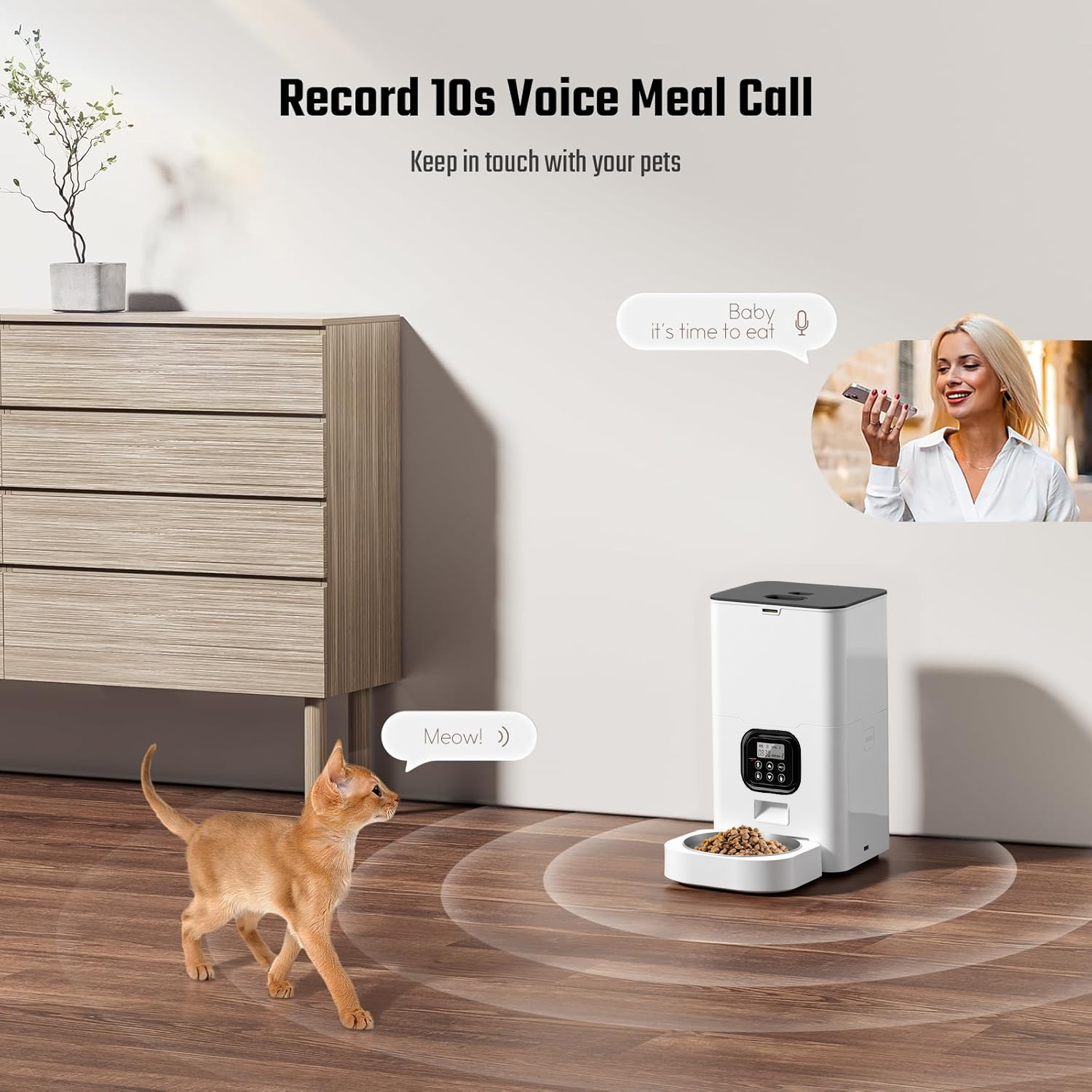 BN-LINK Automatic Cat Feeder 4L, Timed Pet Feeder Cat Food Dispenser, 4L Automatic Cat Food Dispenser for Small Pets Indoor, White
