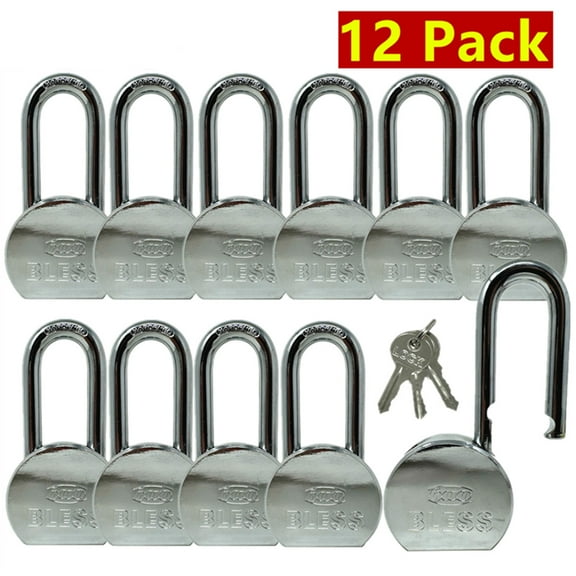 12 Pack Heavy Duty Long Master Lock Solid Steel Maximum Protection Padlock with 3 Keys Each