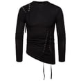 thumbnail image 2 of Mens Solid Color Slim Irregular Hem Round Neck Long Sleeve Multi-code, 2 of 9