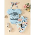 thumbnail image 4 of Elippeo Baby Girls Summer Outfit 3 6 9 12 18 Months Letter Print Short Sleeves Romper and Floral Pants Headband 3 Piece Set, 4 of 9