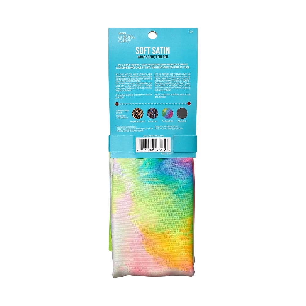 KISS Colors & Care Satin Hair Wrap Scarf 60" Extra Long, Tie Dye