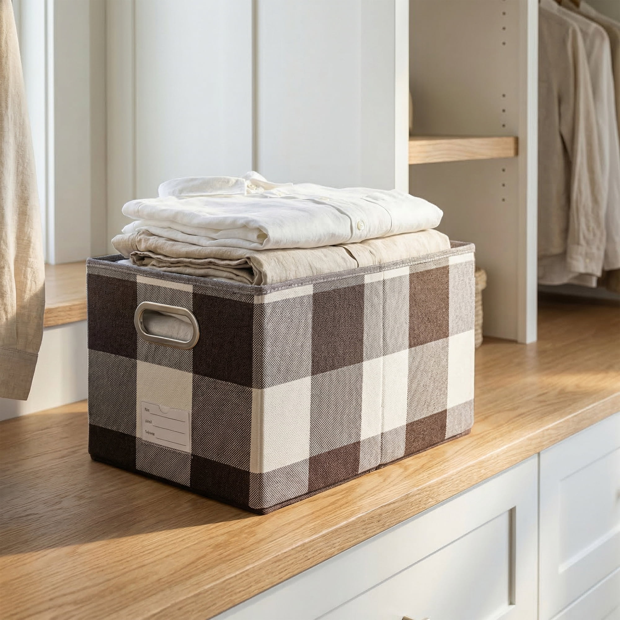 Unique Bargains Storage Bin with Handles for Shelves Closet Coffee 11.8" x 16.9" x 10.6"