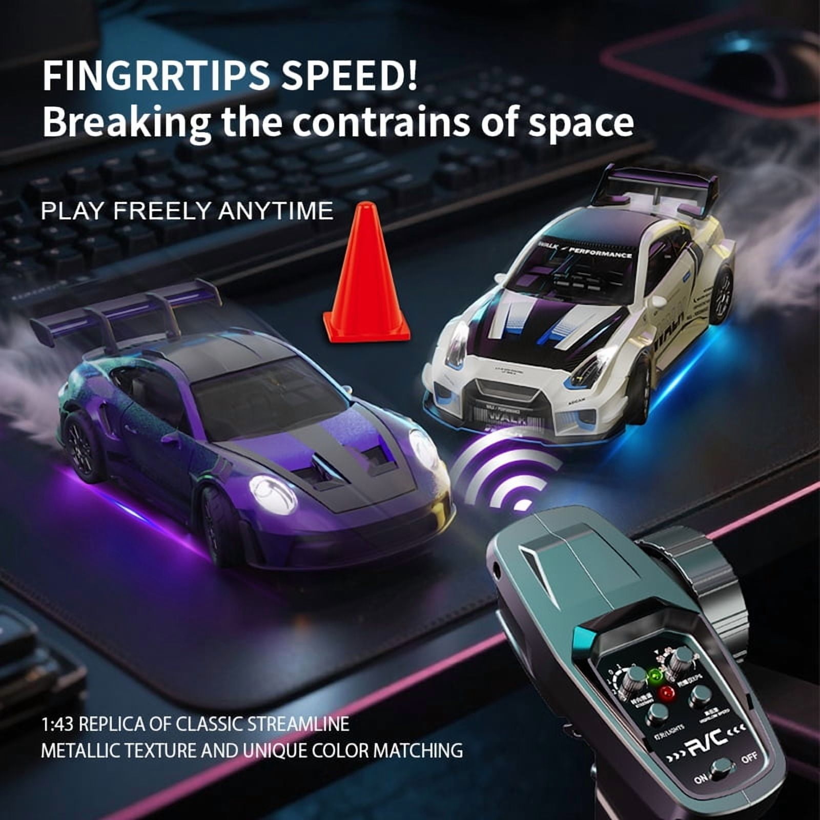 1/43 Scale Alloy RC Drift Car 4WD 2.4G Full Proportional Remote Control Racing Vehicle With Gyro & LED Lights Adjustable Speed Desktop Model For Adults Hobbyists - Q1/Mecha War White / D43-02
