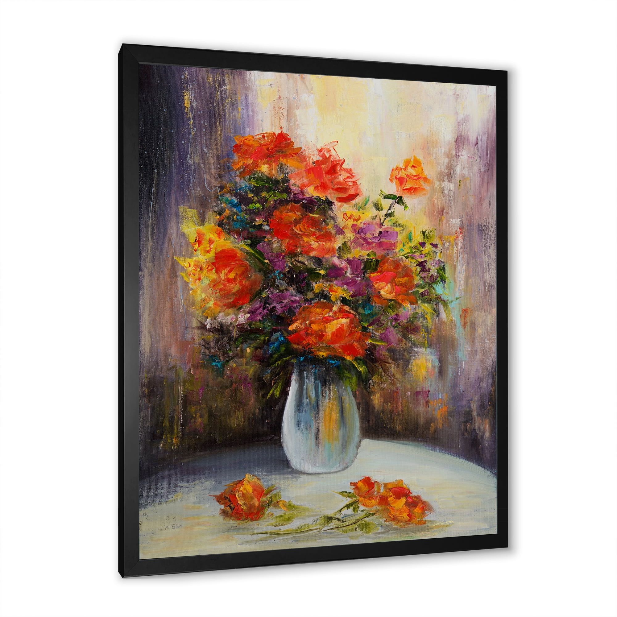 Designart 'Still Life Bouquet With Yellow and Red Flowers' Traditional Framed Art Print