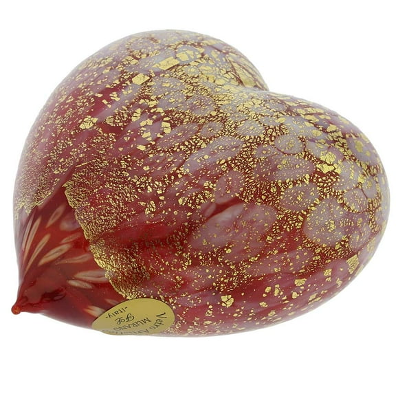 GlassOfVenice Murano Glass Red Gold Spotted Heart