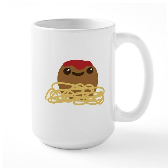 CafePress - Cute Meatball And Spaghetti Mugs - 15 oz Ceramic Large White Novelty Mug