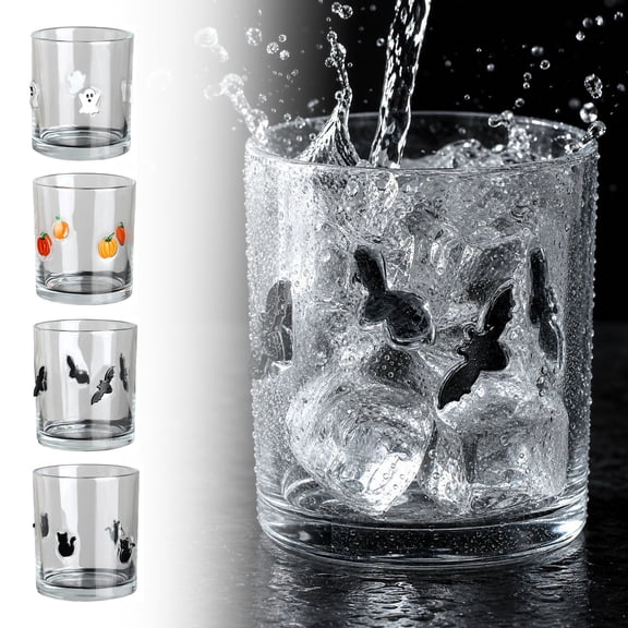 Halloween Glasses Embossed Ghost Pumpkin Cup Clear Glass Drinkware Festive Home Use Wine Water Party Gift by MPOISVA