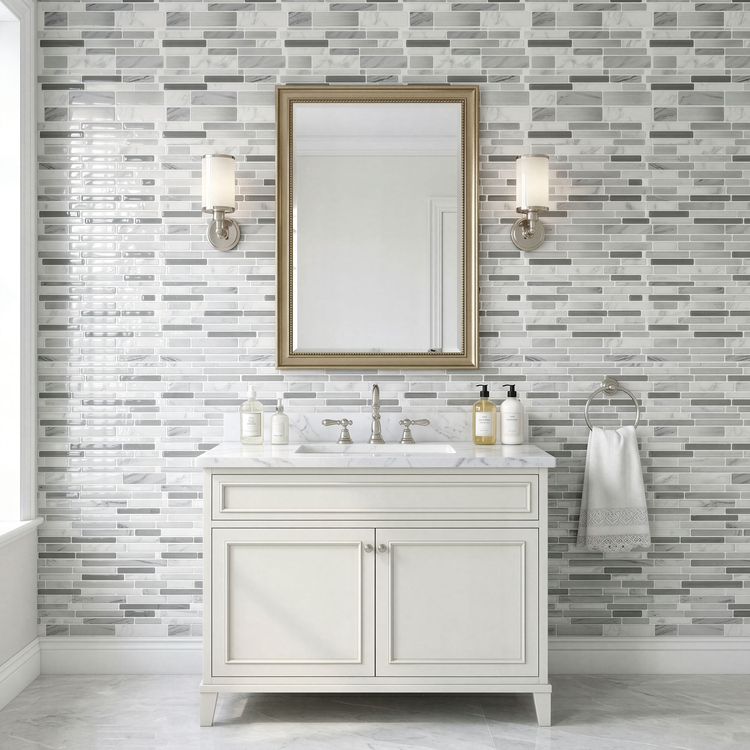 Stick3D 10Pcs 3D Peel and Stick Backsplash 12"x12" Self-Adhesive Wall Tile for Kitchen Bathroom, Marble Gray