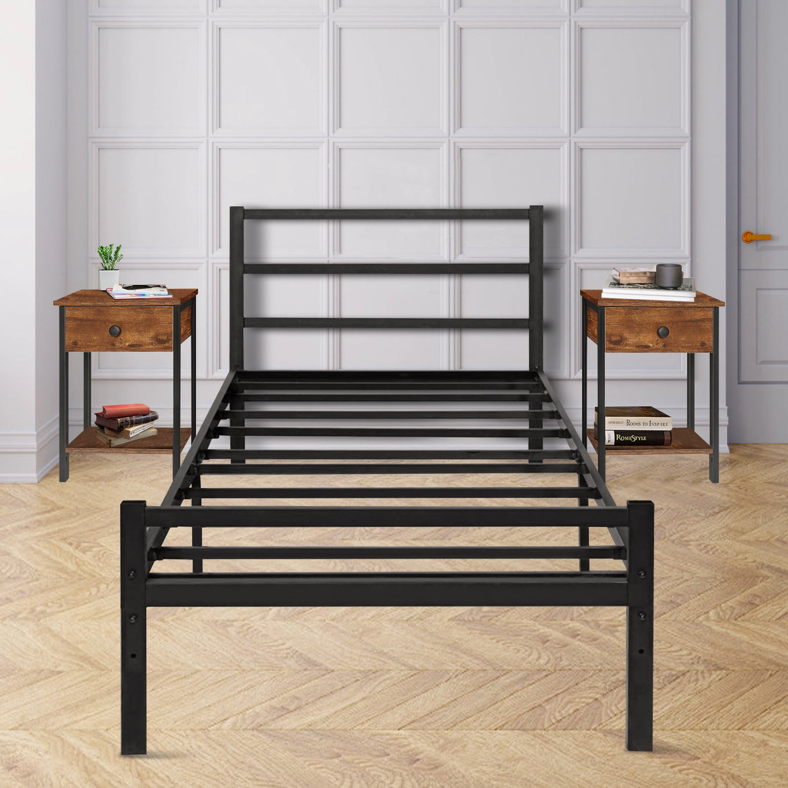 Twin Size Platform Bed Frame Metal 14 Inch Mattress Foundation Under-bed Storage 