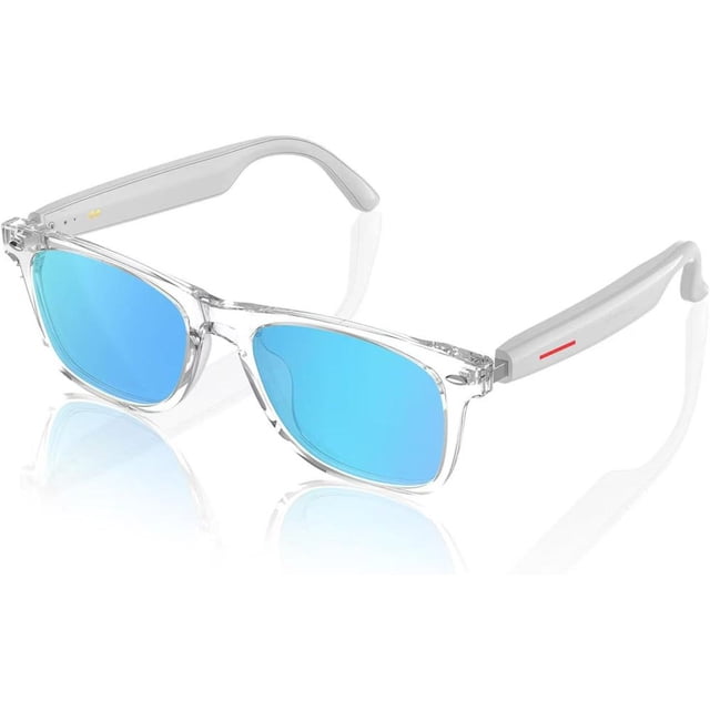 Gafas de Sol Inteligentes, Bluetooth con Altavoces, Control Táctil y de Voz, Protección UV y Luz Azul, Lentes Espejo Azul
