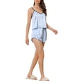 thumbnail image 4 of INSPIRE CHIC Women's Satin Lounge Set Sleeveless Cami Shirt Nightwear Sleepwear Pajama Sets L Blue Striped, 4 of 6