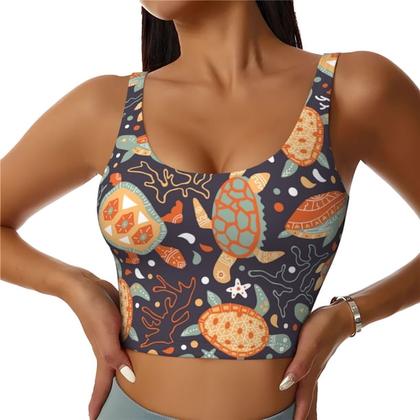 Balery Turtles and Sea Plants Sujetadores deportivos con espalda cruzada para mujer, acolchados, sin costuras, de alto impacto, ideales para yoga, gimnasio, entrenamiento y fitness.-XX-Large