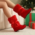 thumbnail image 4 of Roncen Women's Fashion Casual Ankle Boots - Round Toe Platform Heel with Festive Red Christmas Bow Design, Warm Faux Fur Lined Slip-Resistant Winter Boots for Trendy Outfits, 4 of 7