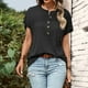thumbnail image 4 of Gibobby Playera de Manga Corta Casual Suave Blusa informal manga corta con cuello redondo y botones color liso para mujer(Negro,XL), 4 of 5