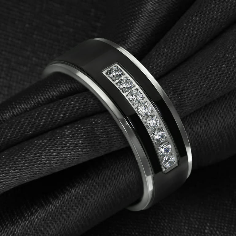 His and Hers Wedding Ring Sets Black Stainless Steel and Titanium Bridal Set