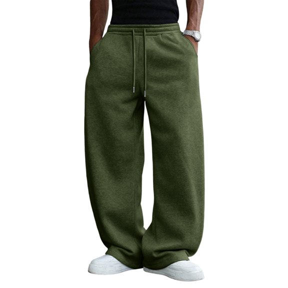 Havenx Mens Sweatpants Straight Wide Leg Drawstring Joggers with Pockets Elastic Waist Open Bottom Sweatpant Gym Lounge Athletic Workout Fall Winter Pant,Camouflage Green L