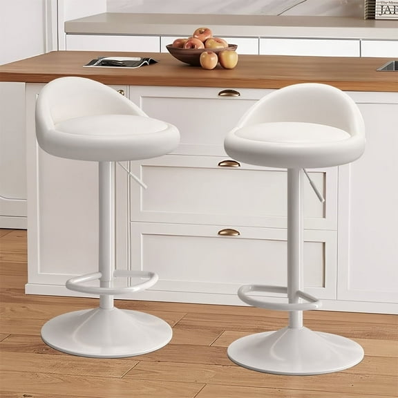 XUEGW Bar Stools Set of 2, Modern Swivel Barstools with Low Back, Upholstered Adjustable Bar Chairs, PU Leather Barstools Counter Height for Home Bar,White