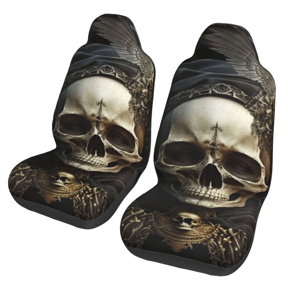 Gothic Witchy Skull Black Car Seat Cover 2 Pcs Auto Front Bucket Seats Protector Cushion Universal Vehicle Truck SUV