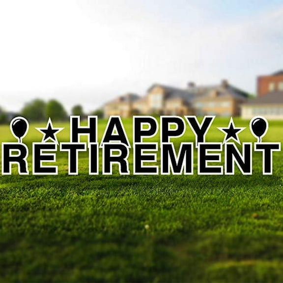 Vispronet Happy Retirement Yard Sign, 18in Sign, 4mm Corrugated Plastic Material (Black)