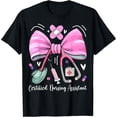 thumbnail image 2 of 100% Cotton Certified Nursing Assistant CNA Stethoscope Coquette Bow T-Shirt, 2 of 5