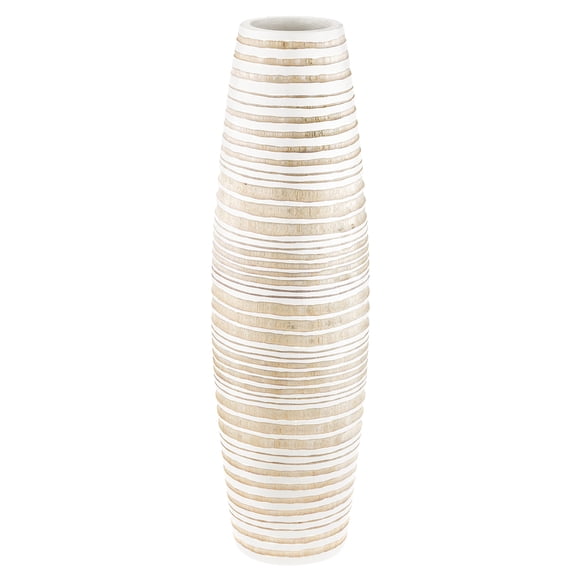 Modern Stripes Rounded White and Brown Mango Tree Wood Flower Vase