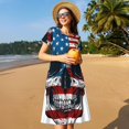 thumbnail image 4 of Fotbe Robe Motif Crâne Drapeau Américain Décontractée Mode Femme Manches Courtes Robe Maxi Robe T-Shirt Rayée Longue à Blocs de Couleur, 4 of 6