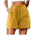 thumbnail image 2 of HOWPAY Womens Shorts Baggy Striped Loose Fit Elastic High Waisted Bottoms Casual Lightweight Summer Workout Cycling Lounge Shorts Yellow S, 2 of 4