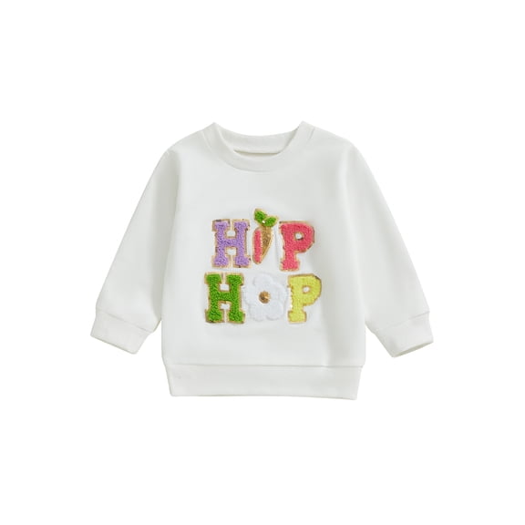 Toddler Baby Girl Easter Outfit Sequin Letter Embroidery Long Sleeve Crewneck Sweatshirt Tops Cute Spring Clothes