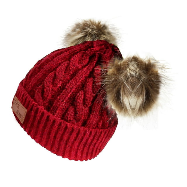 Fgnfyis Baby Hat Double Children's Wool Hat Wool Baby Knitted Cap Elasticity Red One Size