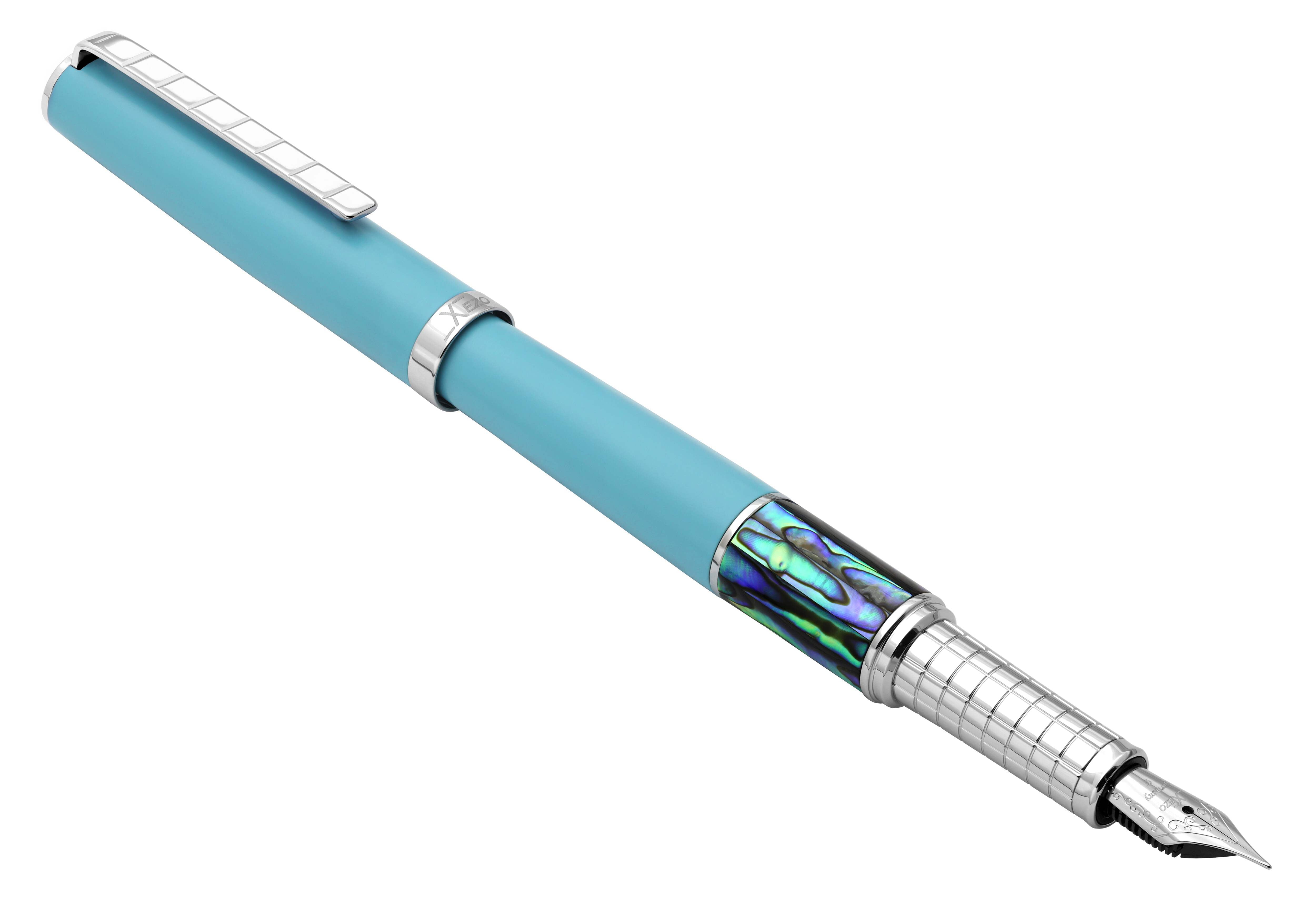 Xezo Speedmaster® Sky Blue Brass Fountain Pen (Fine Nib) - With Paua Abalone