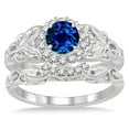 thumbnail image 2 of 1.25 Carat Sapphire and Diamond Vintage floral Bridal Set Engagement Ring on 10k White Gold, 2 of 3