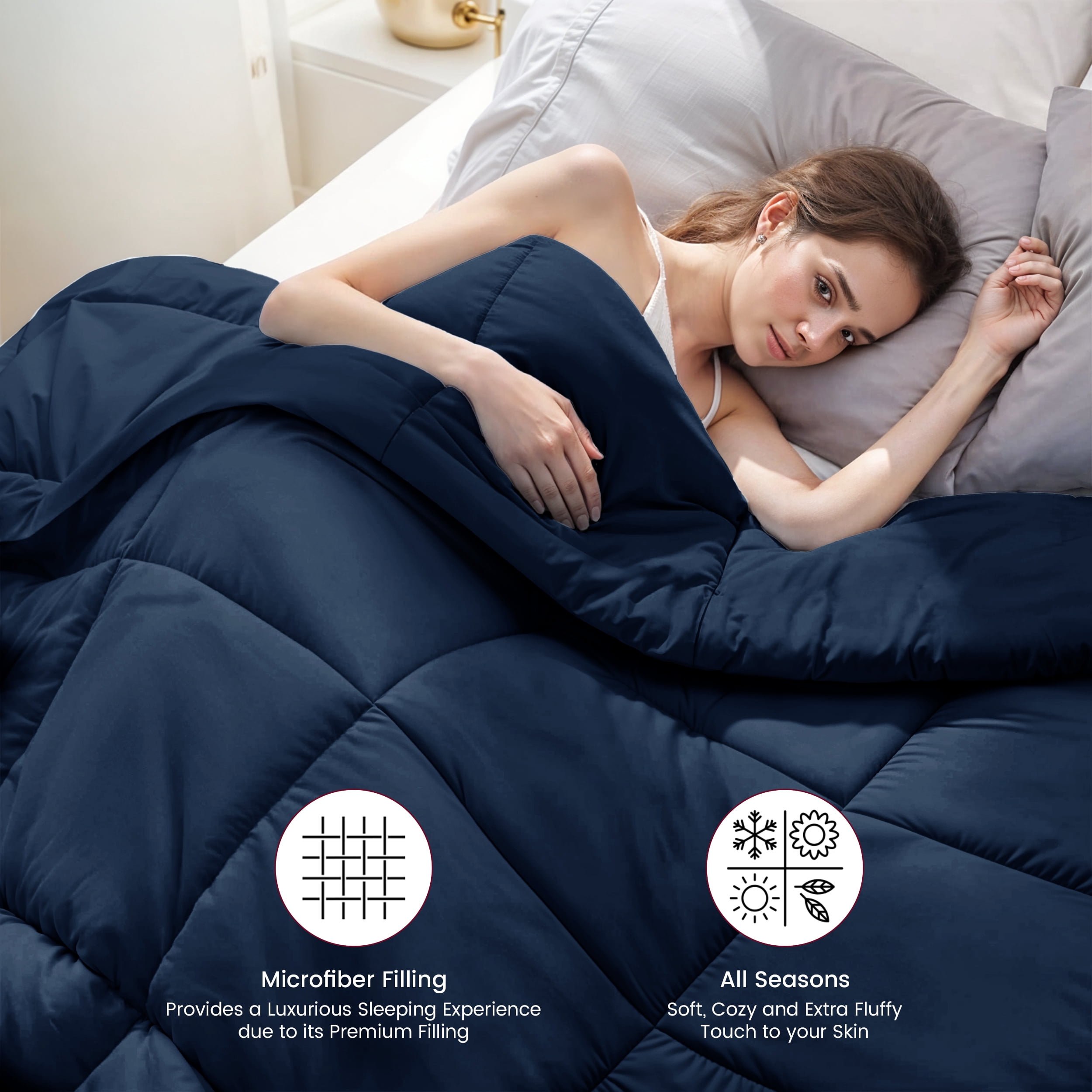 Lux Decor Collection Comforter Duvet Insert - Box Stitched Down Alternative Single Comforter - Quilted Comforter with Corner Tabs (Twin, Navy Blue)