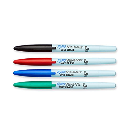 EXPO 16074 Vis-A-Vis Wet-Erase Overhead Transparency Markers, Fine Point, Assorted Colors, 4-Count