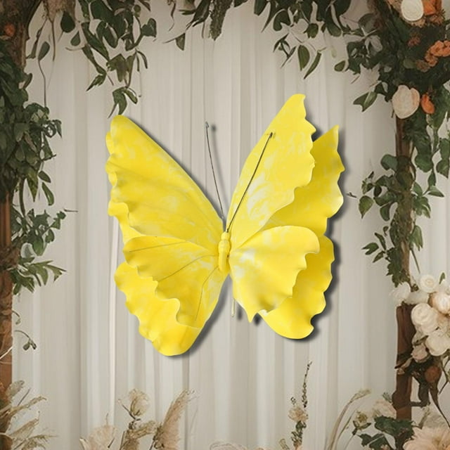 Decoración de mariposas para fiestas, decoración de pared, accesorios de fotografía creativos 3D, mariposa decorativa ligera DIY para bodas Amarillo