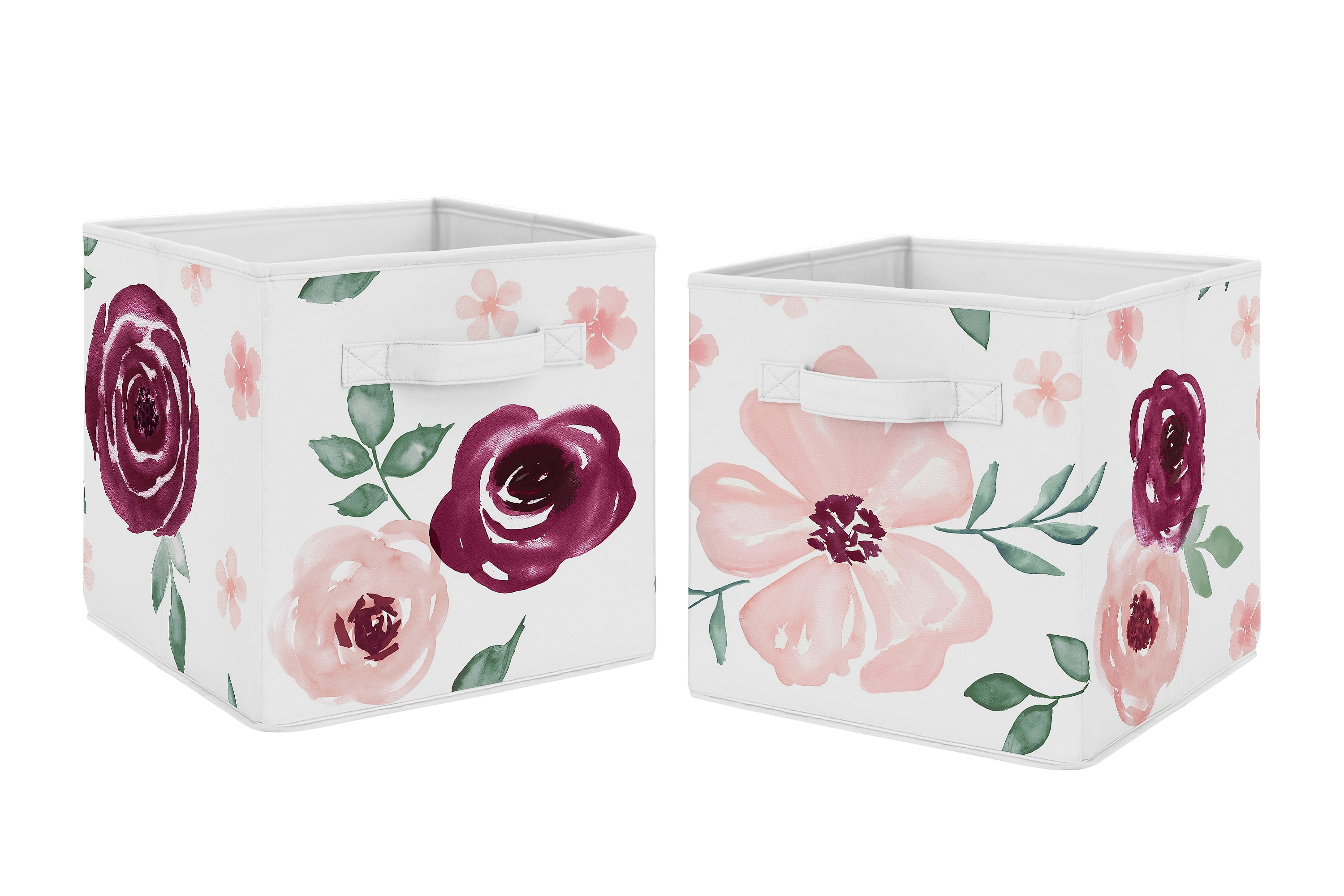 Peach Green Watercolor Floral Rose Flower Girl Fabric Toy Bin Storage Box Chest 