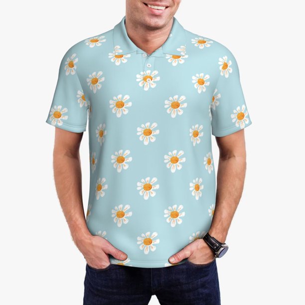 Balery Daisies Flowers Camisa Polo de Hombre con Estampado, de Manga Corta y Tejido Medio, Camisa Tipo Golf Polo-X-Large