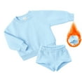 thumbnail image 2 of LYMAYTER Kids Unisex Fleece Outfit 2PCS Toddler Warm Solid Color Long Sleeve T-Shirt Tops + Jogging Shorts Set for 1-14 Y, 2 of 8