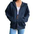 thumbnail image 3 of Plus Size Jackets For Women Oversized Fleece Long Sleeve Zipper V-Neck With Pocket Navy Winter Sweatshirts ( S ), 3 of 7