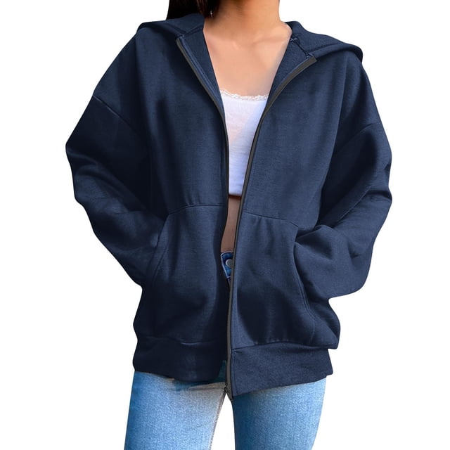 MeetoTime Sweat à Capuche Zippé Doublé Polaire pour Femmes Veste Décontractée à Manches Longues avec Poches