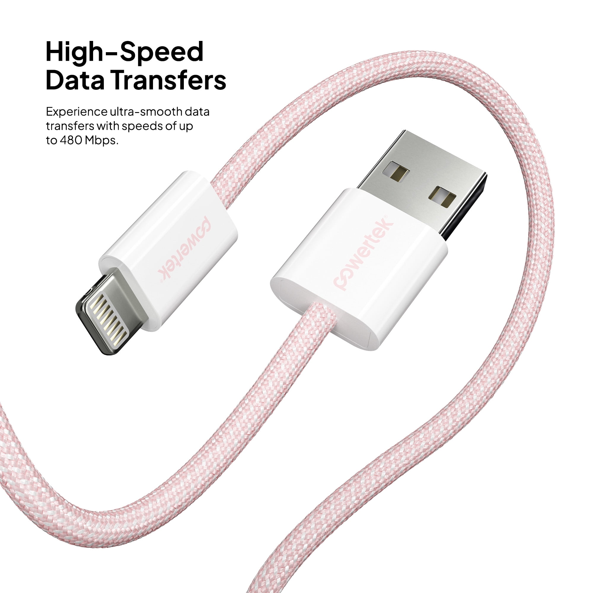 Liquipel Powertek Pastel Braided USB-A to Lightning - Pink