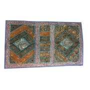 Mogul Vintage Decorative Indian Turquoise, Black , Copper, Gold, Tapestry Beaded Patchwork Sitara Ethnic Wall Décor